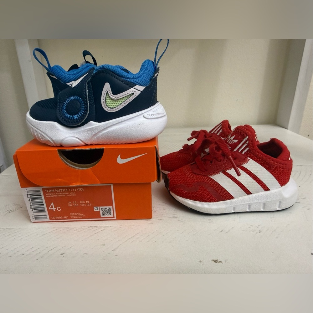 Nike Navy/White sneakers and Adidas Red/White sneakers